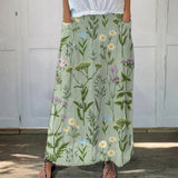 Enriched Spring Field Repeat Pattern Printed Women's Linen Pocket Skirt