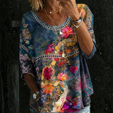 Sandra - Vintage Floral Denim Blouse