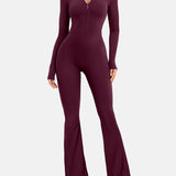 Women Zip Up Long Sleeve Workout Jumpsuit