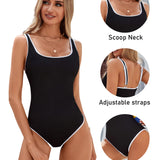 Maclair & Co. - Women's One Piece Swimsuit Sports Adjustable Strap Bathing Suit Color Block Ribbed High Cut Swimsuits