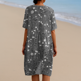 Mary - Floral Dress in Charcoal with White Accents