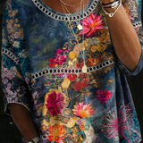 Sandra - Vintage Floral Denim Blouse