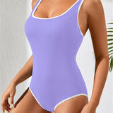 Maclair & Co. - Women's One Piece Swimsuit Sports Adjustable Strap Bathing Suit Color Block Ribbed High Cut Swimsuits