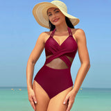 Maclair & Co. - Women's One Piece Swimsuits Mesh Tummy Control High Waisted Bathing Suit Wrap Tie Back Cutout Swimsuit
