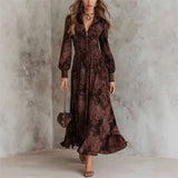 Lily - Elegant Print Long Sleeve Maxi Dress