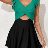 Maclair & Co. - Women's One Piece Swimsuit Ruffle Cutout Swimdress Tummy Control V Neck Wrap Swimwear