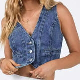 BLAISE - Women Sleeveless Denim Crop Top