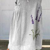 Watercolor Lavender Floral Printed Women's Linen Elastic waistband Pocket Skirt