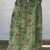 Women's Retro Art Print  Linen Pocket Skirt