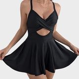 Maclair & Co. - V-Neck Cutout One-Piece Swimdress with Tummy Control