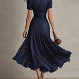 Donna - Striped Shirt Collar Midi Dress