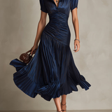 Donna - Striped Shirt Collar Midi Dress