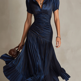 Donna - Striped Shirt Collar Midi Dress