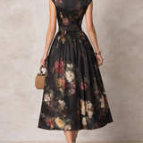 Sarah - Floral Keyhole Pleated Midi Dress