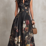Sarah - Floral Keyhole Pleated Midi Dress