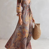 Ash - Paisley Print V-neck Gathered Chiffon Maxi Dress