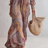 Ash - Paisley Print V-neck Gathered Chiffon Maxi Dress