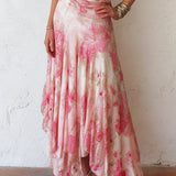 Katty - Pink Floral Chiffon Pleated Print Sleeveless Midi Dress