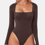 Square Neck Sculpting Bodysuit Second Skin Fit Seamless Thong