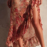 Camilla - Asymmetric Floral Dress with Slit and Ruffles