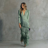Gabrielle - Long Fringe Dress with V-Neck