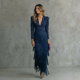 Gabrielle - Long Fringe Dress with V-Neck