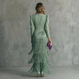 Gabrielle - Long Fringe Dress with V-Neck