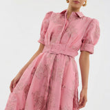 Matilda - Long Dress in Floral Jacquard with Belt