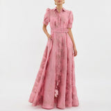 Matilda - Long Dress in Floral Jacquard with Belt