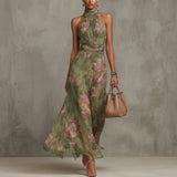 Piper - Long Floral Halter Dress