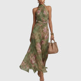 Piper - Long Floral Halter Dress
