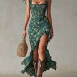 Zara - Retro Boho Maxi Dress with Flowing Sleeves and Side Slit