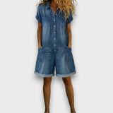 Kate - Vintage Short Jumpsuit in Cotton with Denim Look