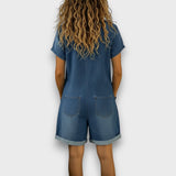 Kate - Vintage Short Jumpsuit in Cotton with Denim Look